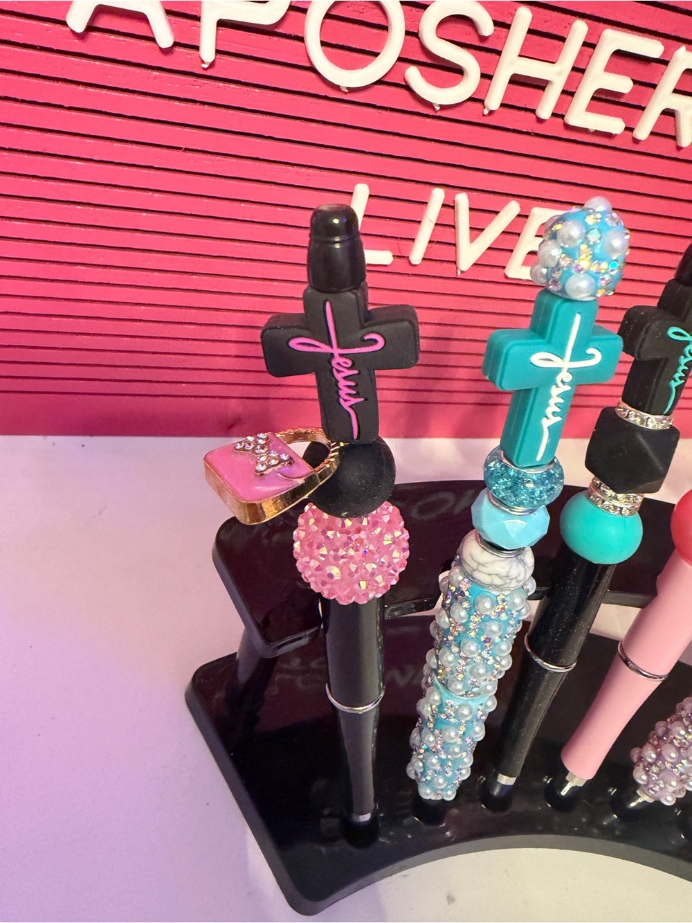 CHRISTIAN CUSTOM CROSS Beaded Pens - Pink, Aqua, Black,Purple $6 ea or 6/$30 - Picture 2 of 6